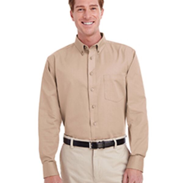 Harriton Men's Foundation 100% Cotton Long-Sleeve Twill Shirt with Teflon™ Thumbnail